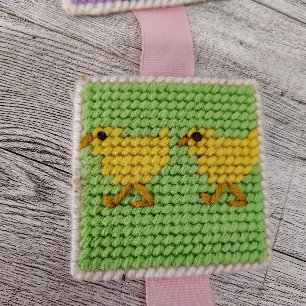 Handmade Easter Wall Hanging Spring Decor Plastic Canvas Retro Cottagecore